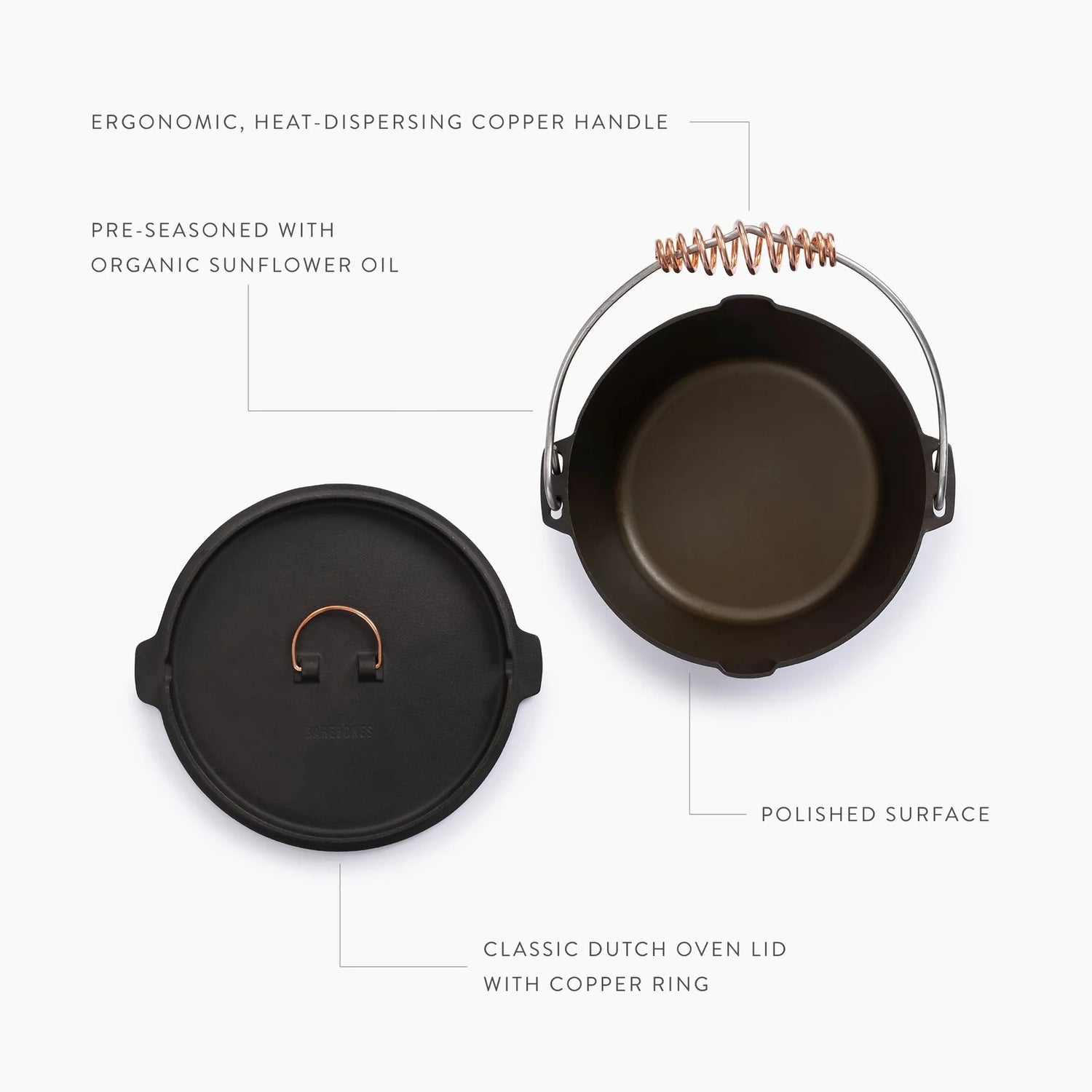 Barebones Polished Cast Iron Dutch Oven - 4 QT